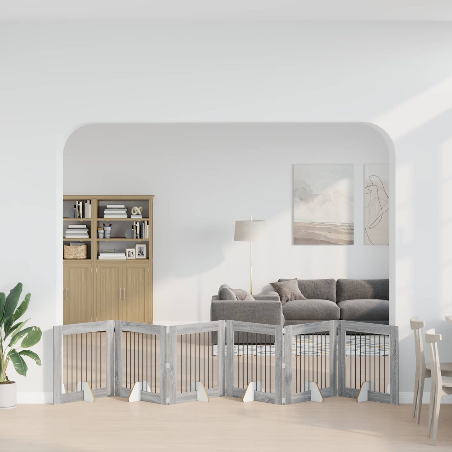 Cancello per cani con supporti 6 pcs Grigio Sonoma 80 x 80 cm | homemem39