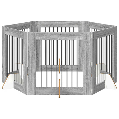 Cancello per cani con supporti 6 pcs Grigio Sonoma 80 x 80 cm | homemem39