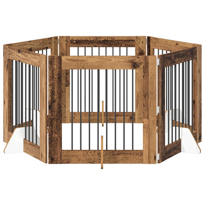 Cancello per cani con supporti 6 pcs Legno antico 80 x 80 cm | homemem39