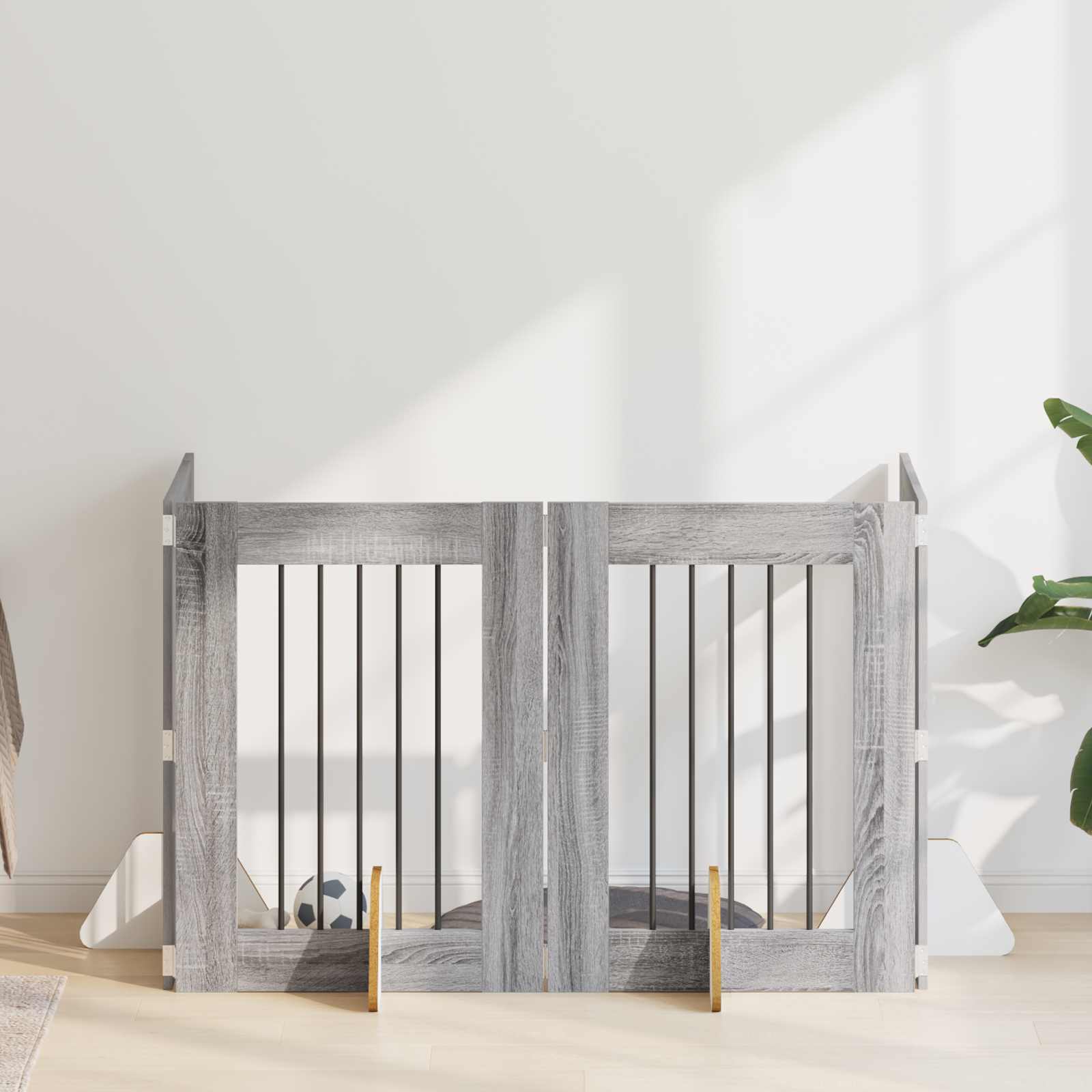 Cancello per cani con supporti 4 pcs Grigio Sonoma 60 x 80 cm | homemem39