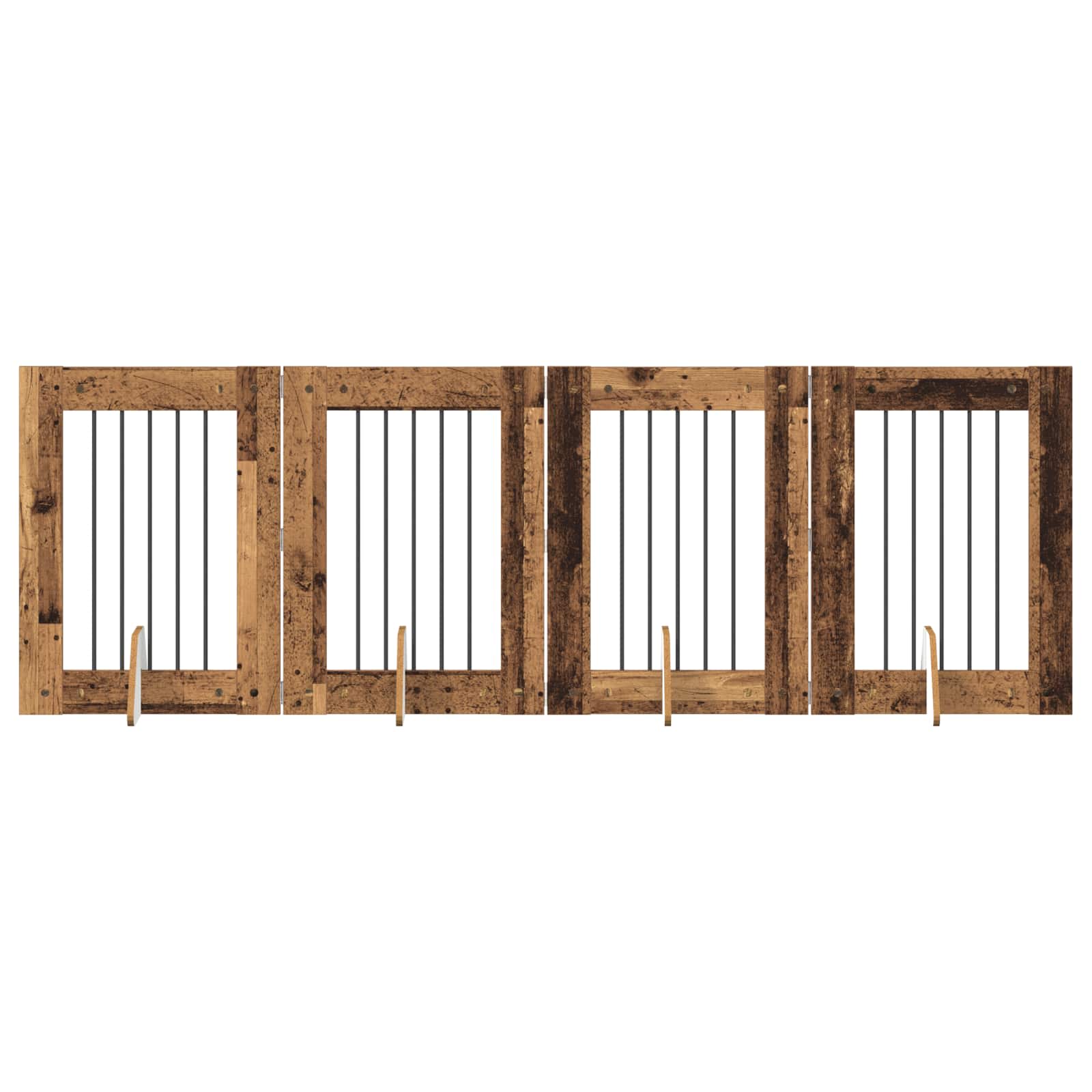 Cancello per cani con supporti 4 pcs Legno antico 60 x 80 cm | homemem39