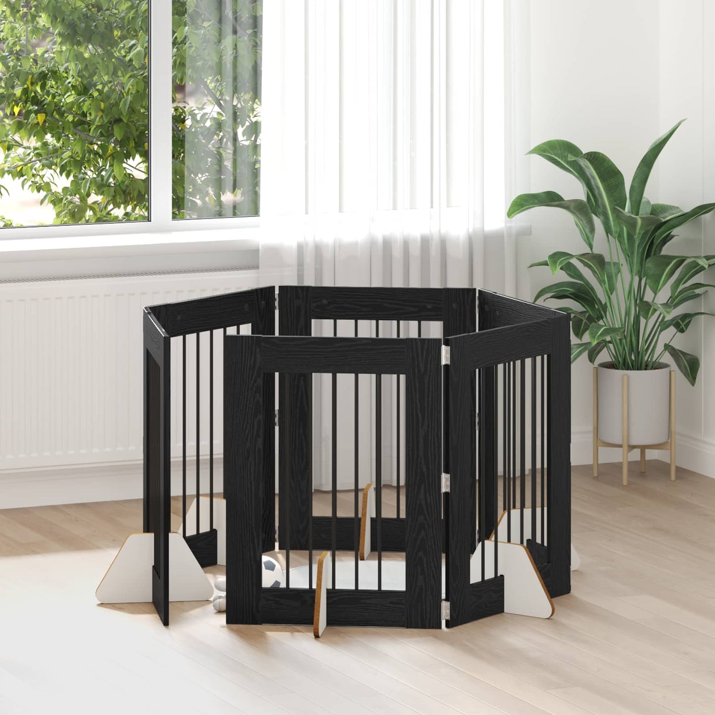 Cancello per cani con supporti 6 pcs Rovere Nero 60 x 80 cm | homemem39