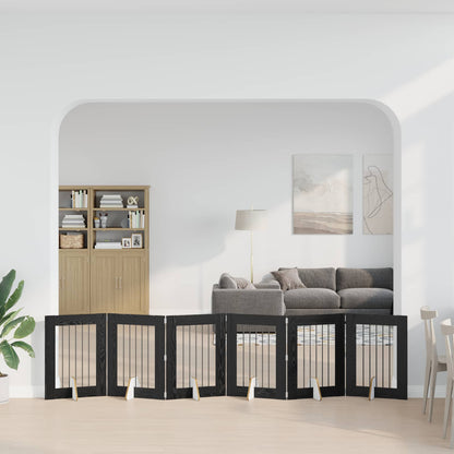 Cancello per cani con supporti 6 pcs Rovere Nero 60 x 80 cm | homemem39