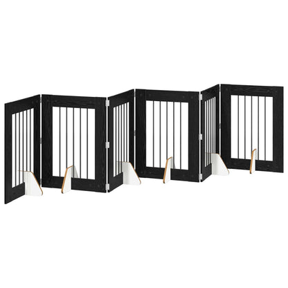 Cancello per cani con supporti 6 pcs Rovere Nero 60 x 80 cm | homemem39