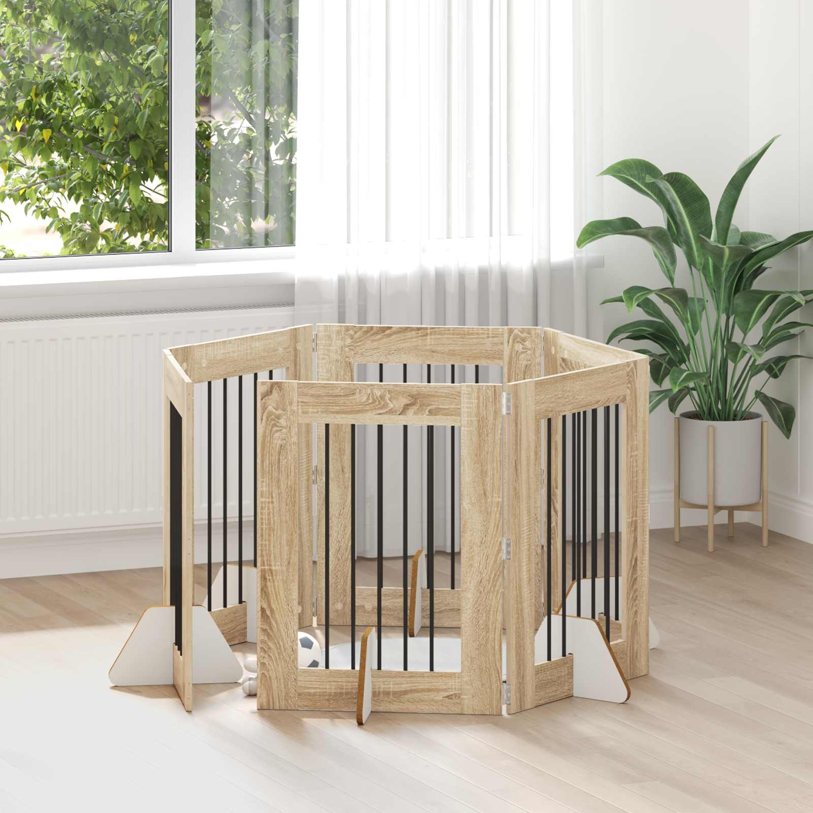 Cancello per cani con supporti 6 pcs Rovere Sonoma 60 x 80 cm | homemem39