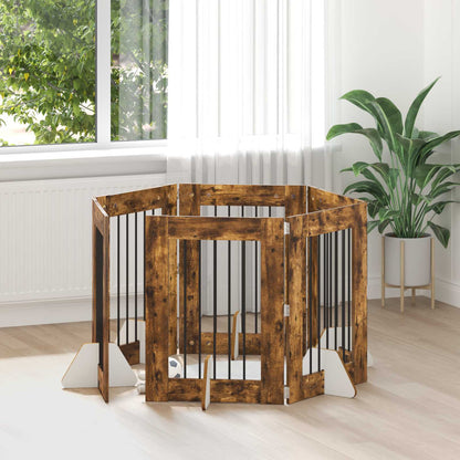 Cancello per cani con supporti 6 pcs Rovere Fumo 60 x 80 cm | homemem39
