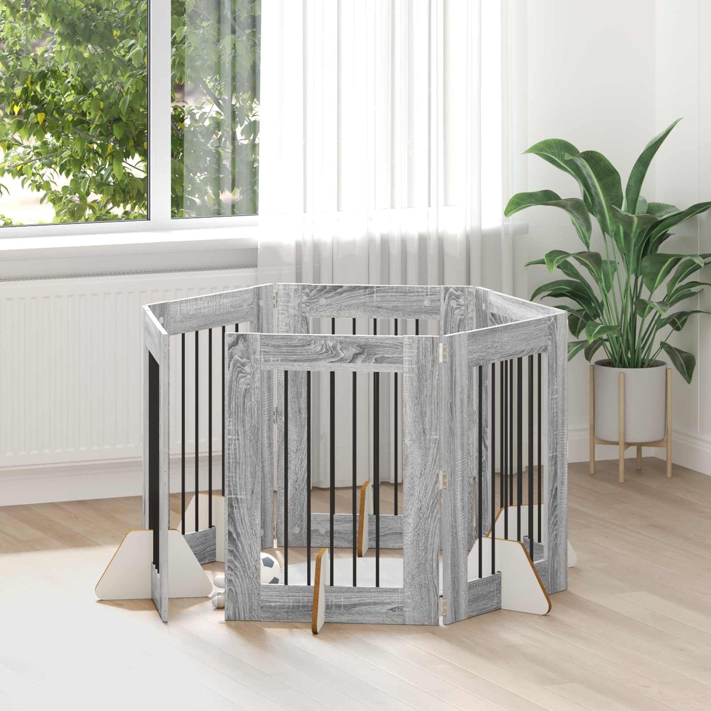 Cancello per cani con supporti 6 pcs Grigio Sonoma 60 x 80 cm | homemem39