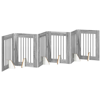 Cancello per cani con supporti 6 pcs Grigio Sonoma 60 x 80 cm | homemem39