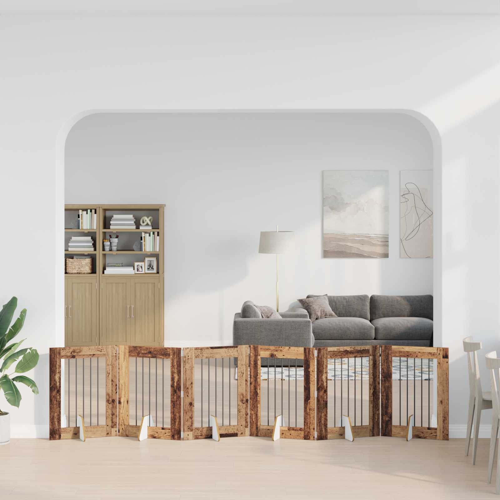 Cancello per cani con supporti 6 pcs Legno antico 60 x 80 cm | homemem39