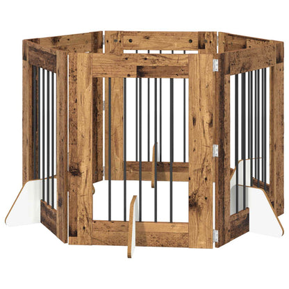 Cancello per cani con supporti 6 pcs Legno antico 60 x 80 cm | homemem39