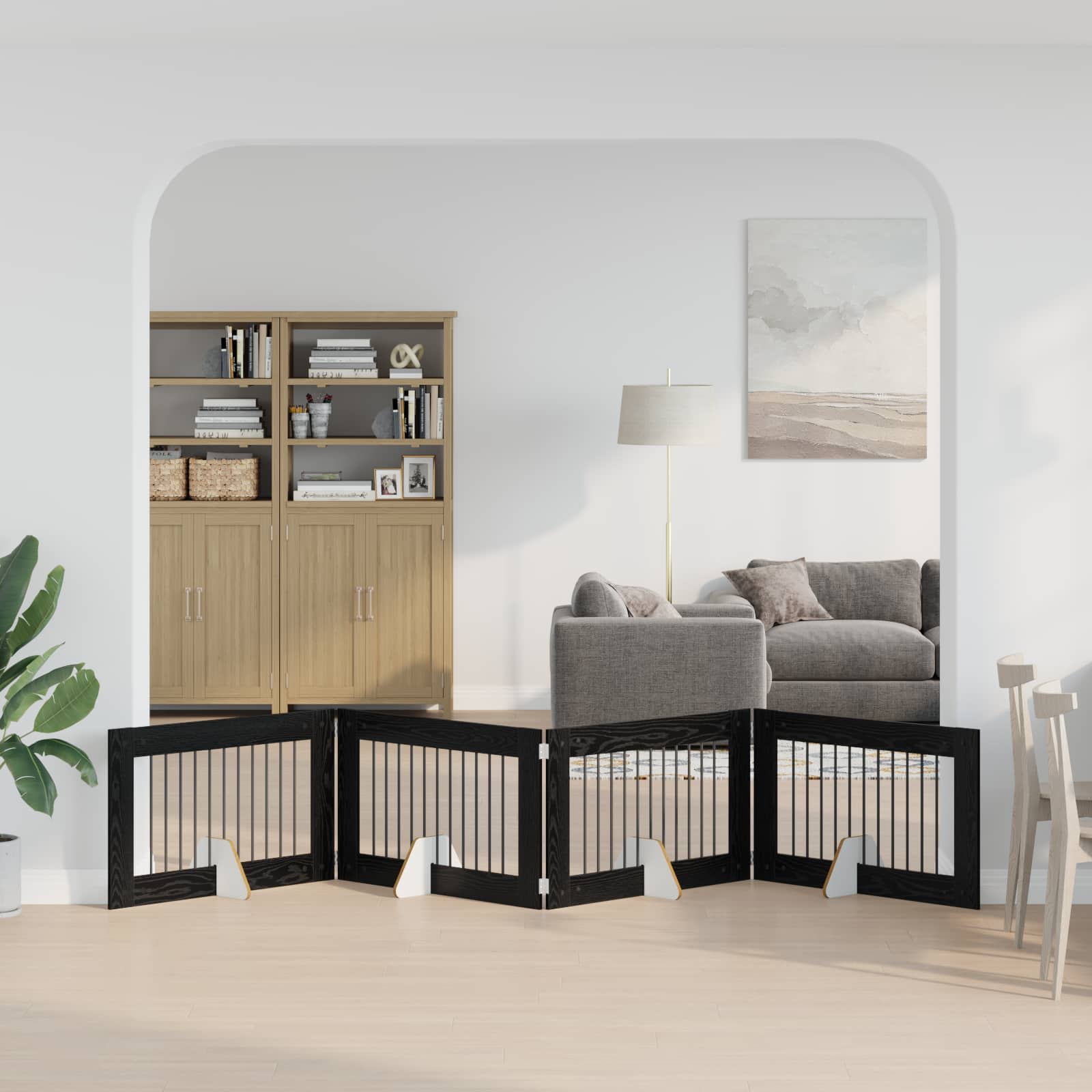 Cancello per cani con supporti 4 pcs Rovere Nero 100 x 60 cm | homemem39