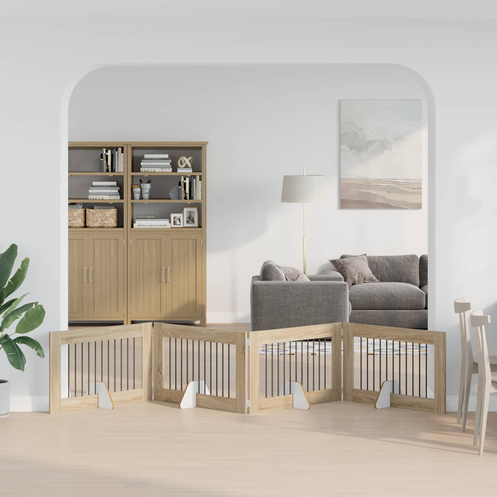 Cancello per cani con supporti 4 pcs Rovere Sonoma 100 x 60 cm | homemem39