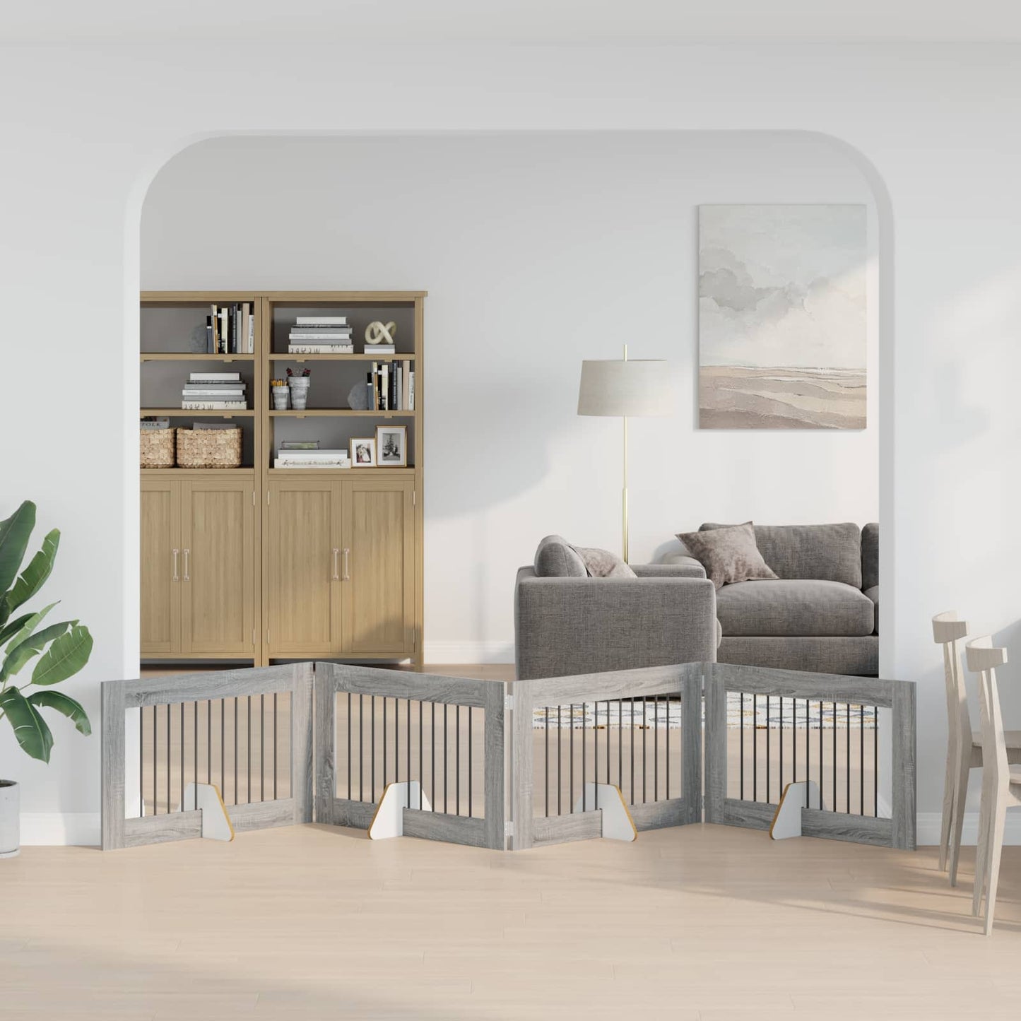 Cancello per cani con supporti 4 pcs Grigio Sonoma 100 x 60 cm