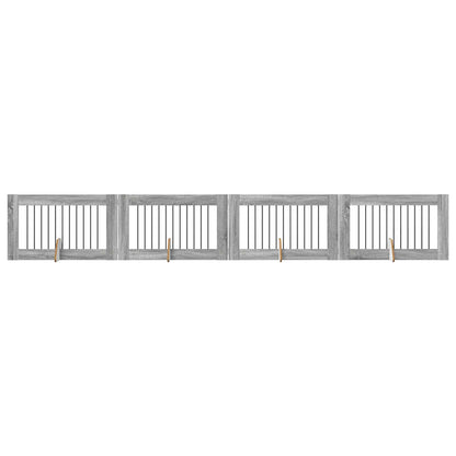 Cancello per cani con supporti 4 pcs Grigio Sonoma 100 x 60 cm