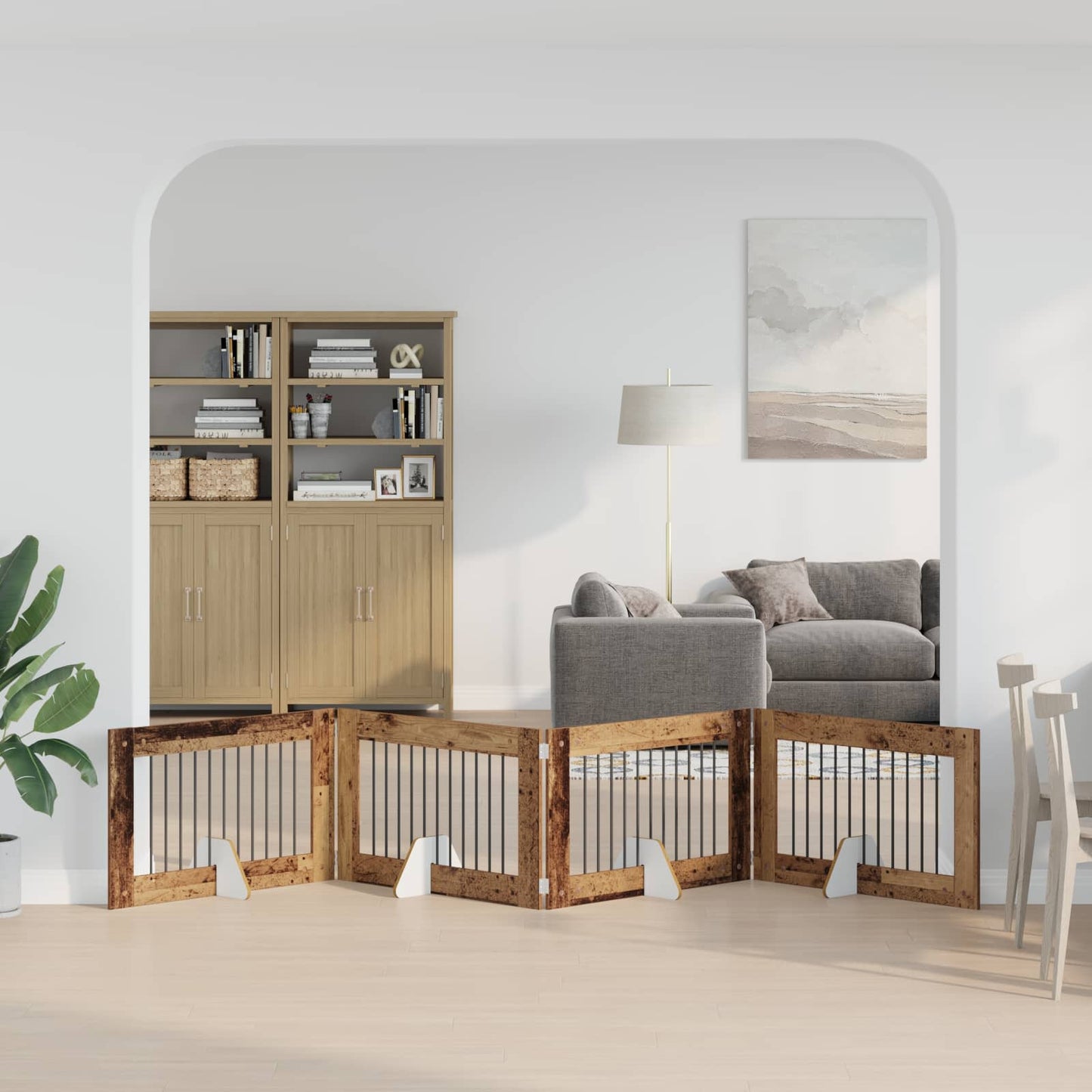 Cancello per cani con supporti 4 pcs Legno antico 100 x 60 cm | homemem39