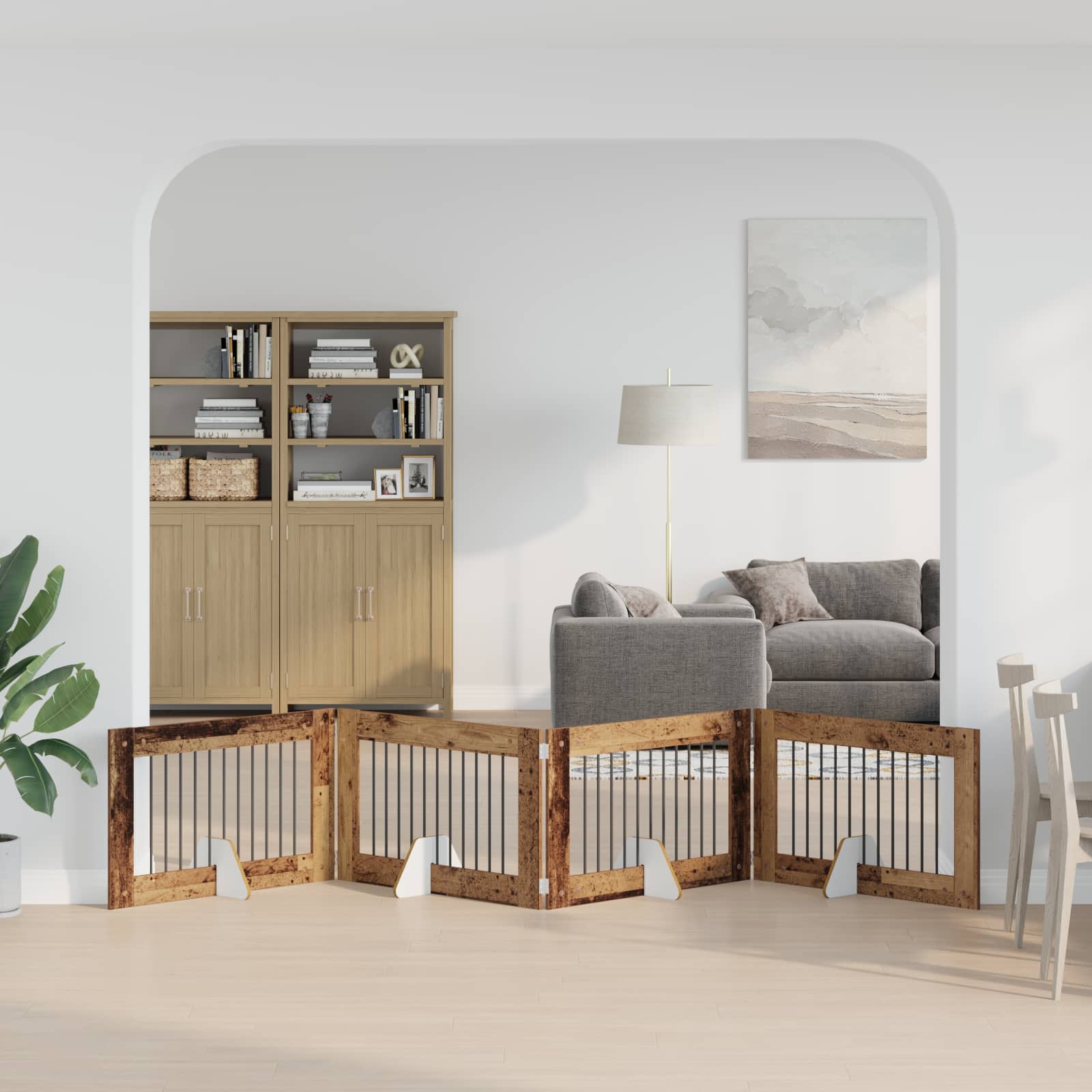 Cancello per cani con supporti 4 pcs Legno antico 100 x 60 cm | homemem39