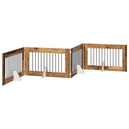 Cancello per cani con supporti 4 pcs Legno antico 100 x 60 cm | homemem39