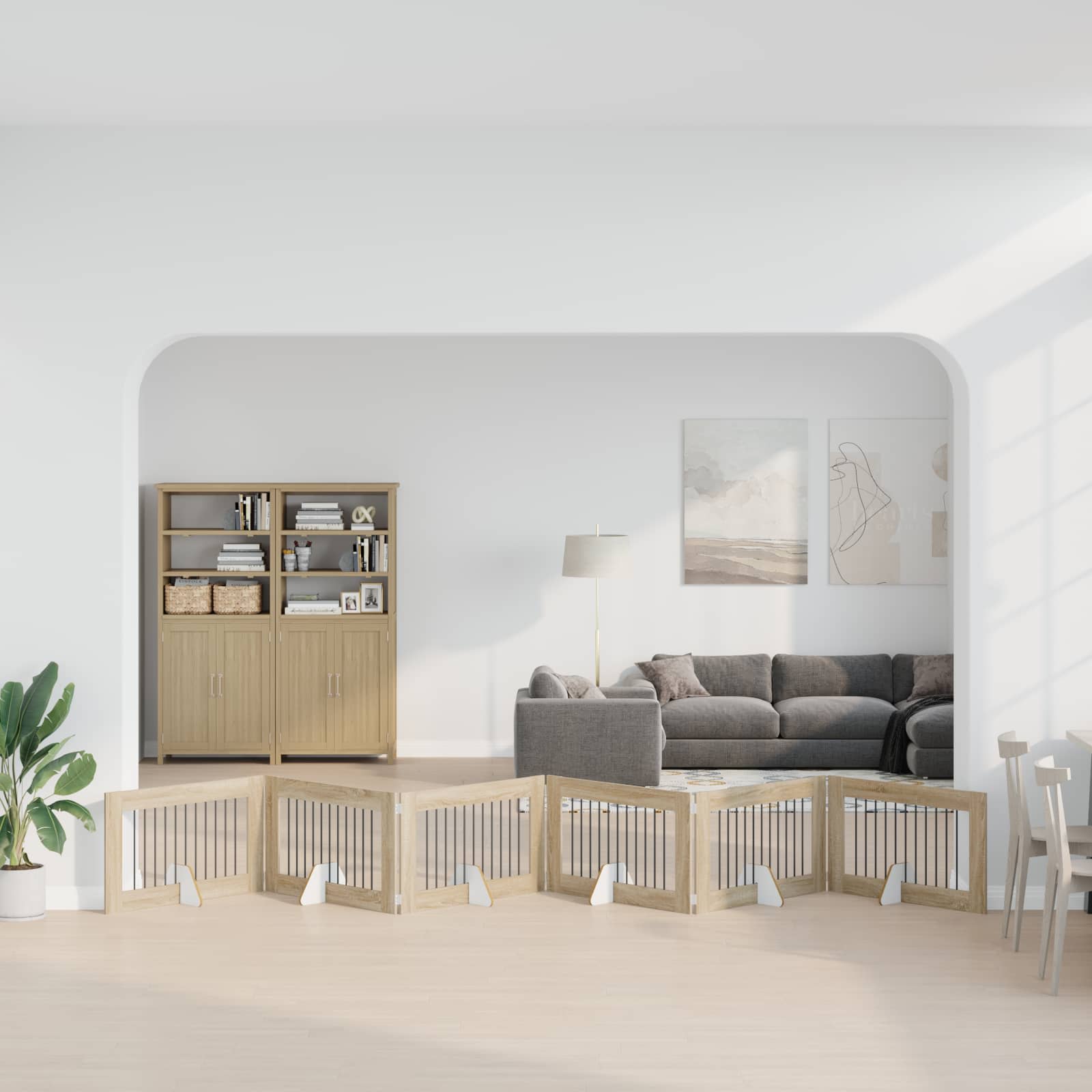 Cancello per cani con supporti 6 pcs Rovere Sonoma 100 x 60 cm | homemem39