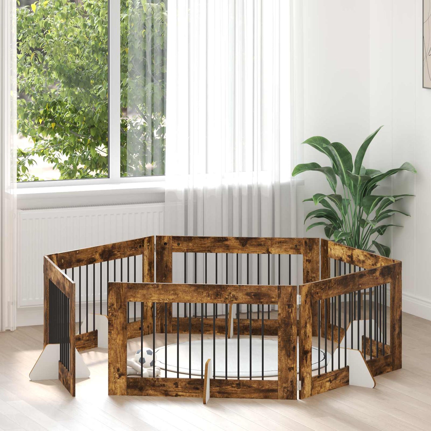 Cancello per cani con supporti 6 pcs Rovere Fumo 100 x 60 cm | homemem39