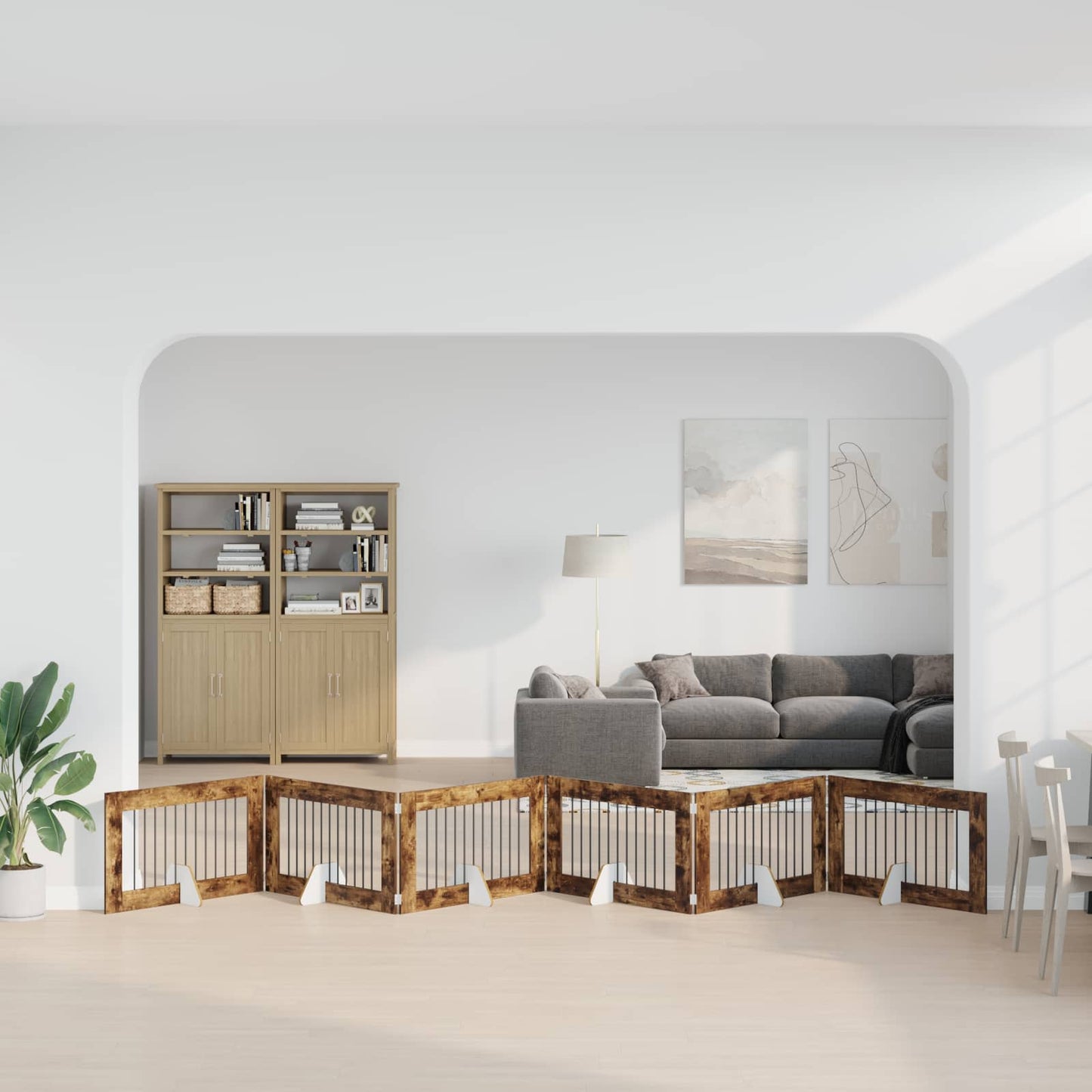 Cancello per cani con supporti 6 pcs Rovere Fumo 100 x 60 cm | homemem39