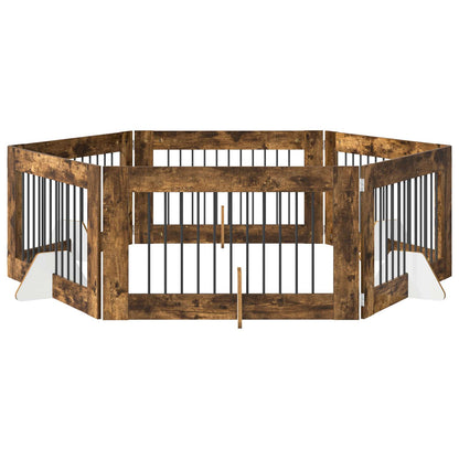 Cancello per cani con supporti 6 pcs Rovere Fumo 100 x 60 cm | homemem39
