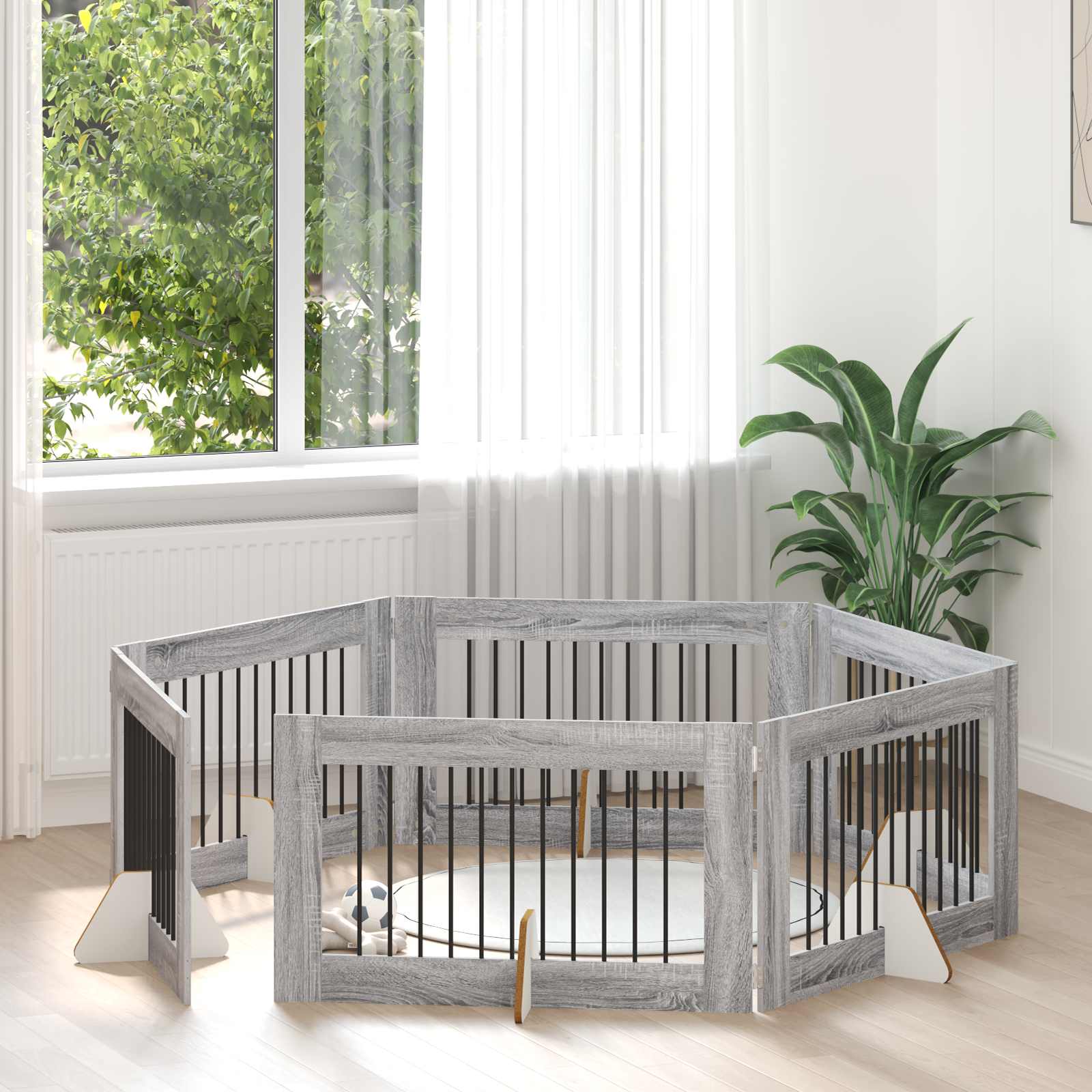 Cancello per cani con supporti 6 pcs Grigio Sonoma 100 x 60 cm | homemem39