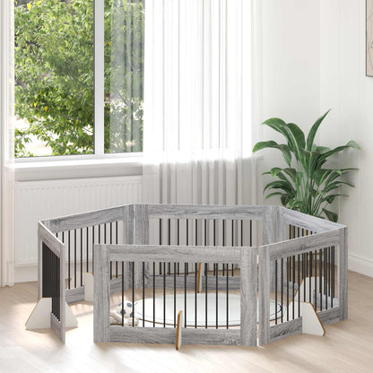 Cancello per cani con supporti 6 pcs Grigio Sonoma 100 x 60 cm | homemem39