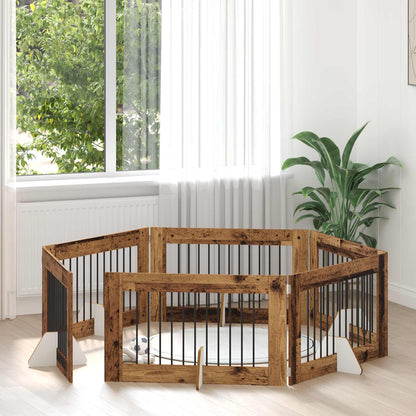 Cancello per cani con supporti 6 pcs Legno antico 100 x 60 cm | homemem39
