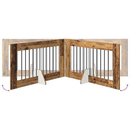 Cancello per cani con supporti 6 pcs Legno antico 100 x 60 cm | homemem39