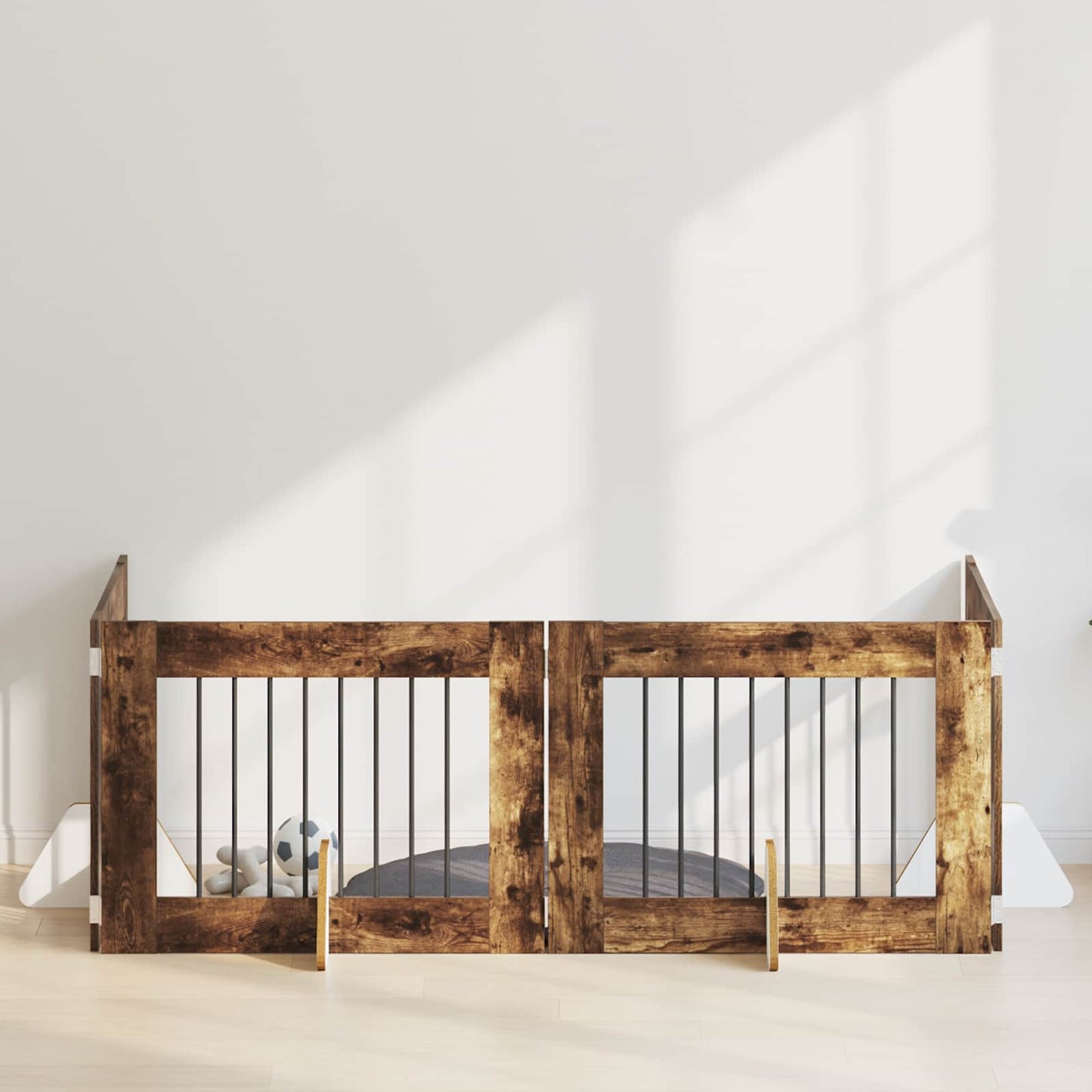 Cancello per cani con supporti 4 pcs Rovere Fumo 80 x 60 cm | homemem39