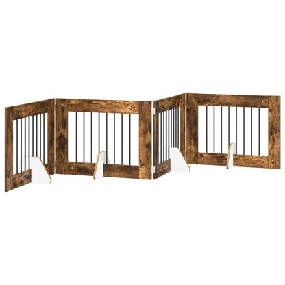 Cancello per cani con supporti 4 pcs Rovere Fumo 80 x 60 cm | homemem39