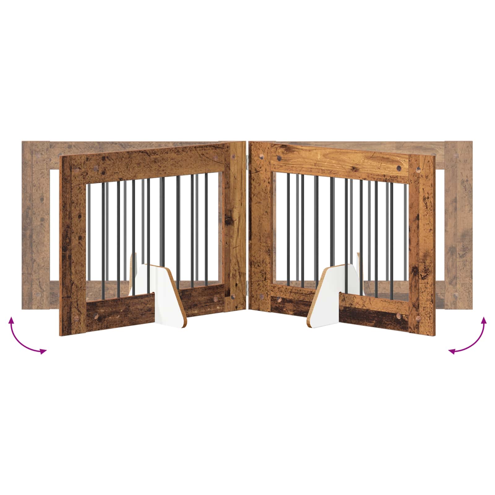 Cancello per cani con supporti 4 pcs Legno antico 80 x 60 cm | homemem39