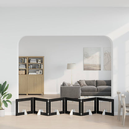 Cancello per cani con supporti 6 pcs Rovere Nero 80 x 60 cm | homemem39