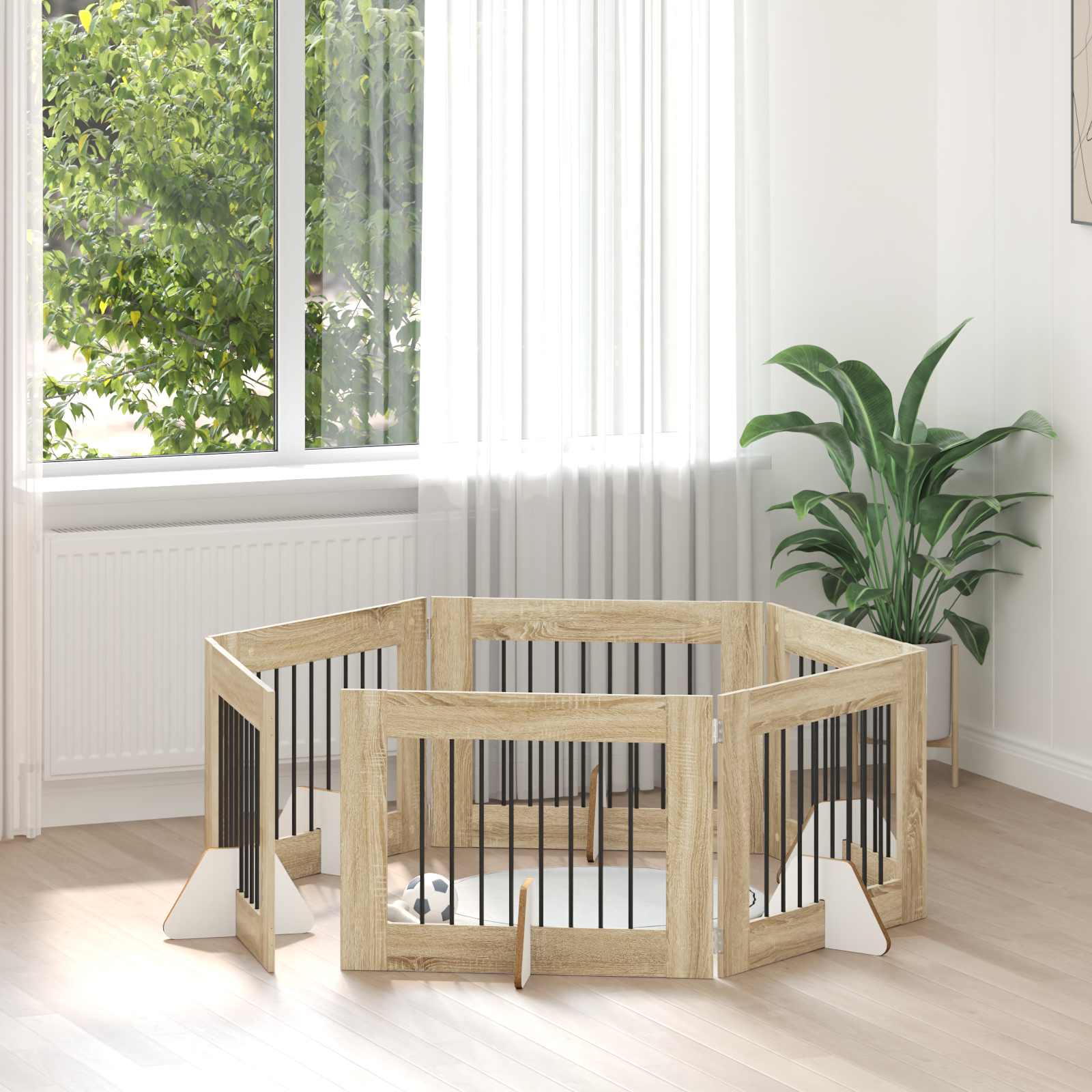 Cancello per cani con supporti 6 pcs Rovere Sonoma 80 x 60 cm | homemem39
