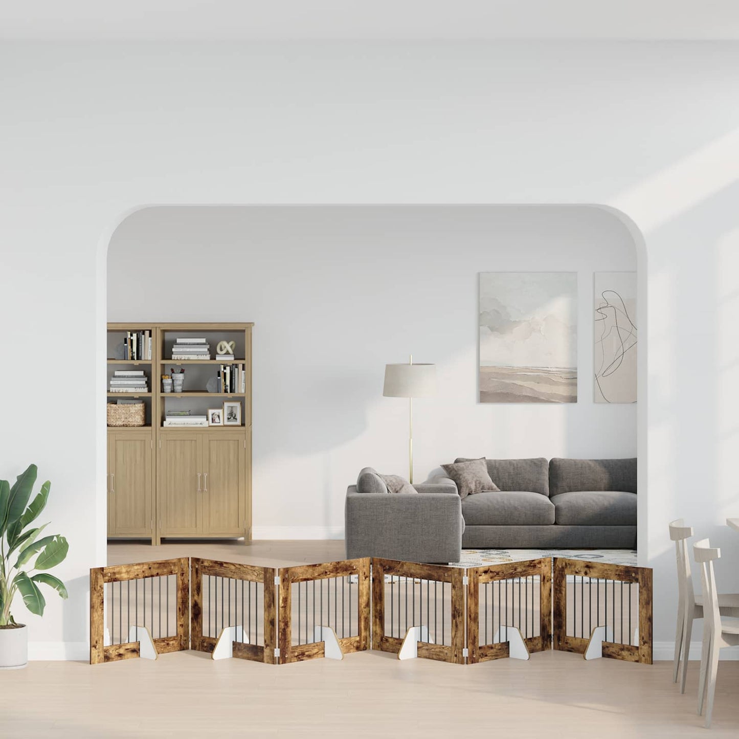 Cancello per cani con supporti 6 pcs Rovere Fumo 80 x 60 cm | homemem39