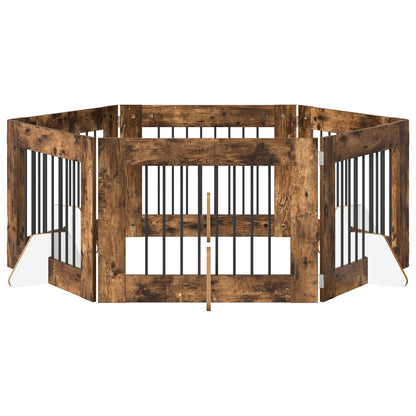 Cancello per cani con supporti 6 pcs Rovere Fumo 80 x 60 cm | homemem39