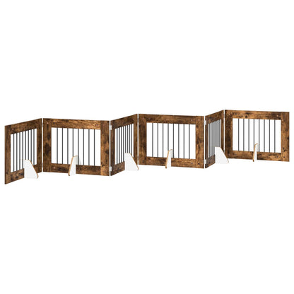 Cancello per cani con supporti 6 pcs Rovere Fumo 80 x 60 cm | homemem39