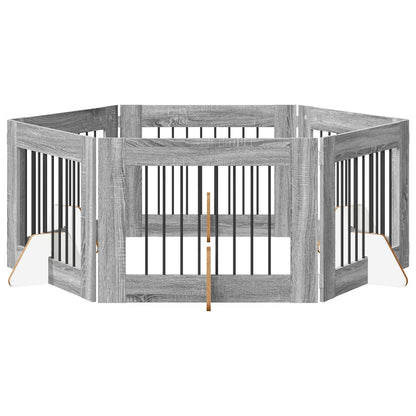 Cancello per cani con supporti 6 pcs Grigio Sonoma 80 x 60 cm | homemem39