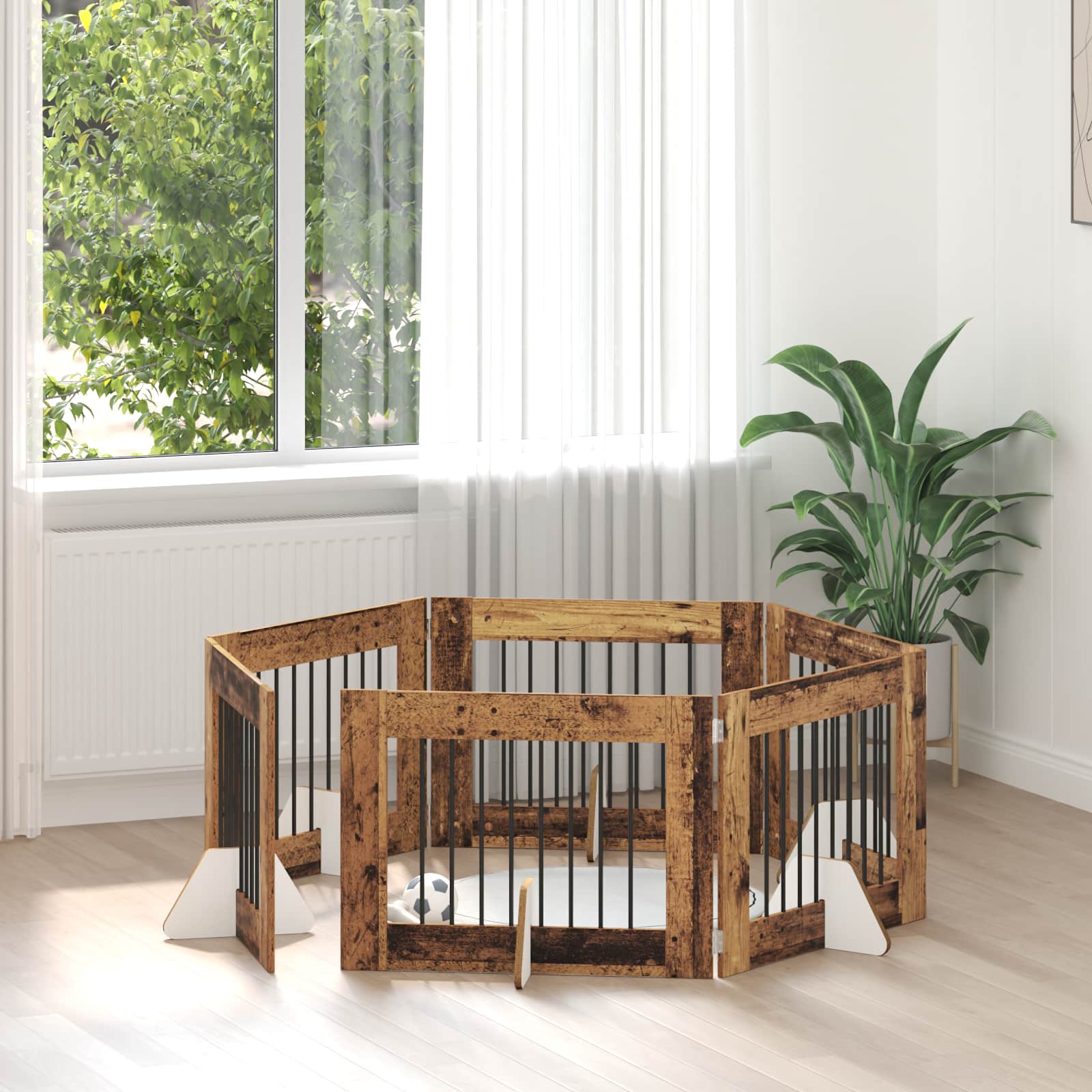 Cancello per cani con supporti 6 pcs Legno antico 80 x 60 cm | homemem39