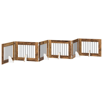 Cancello per cani con supporti 6 pcs Legno antico 80 x 60 cm | homemem39