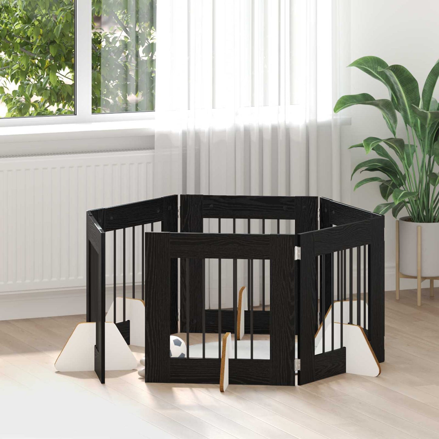 Cancello per cani con supporti 6 pcs Rovere Nero 60 x 60 cm | homemem39