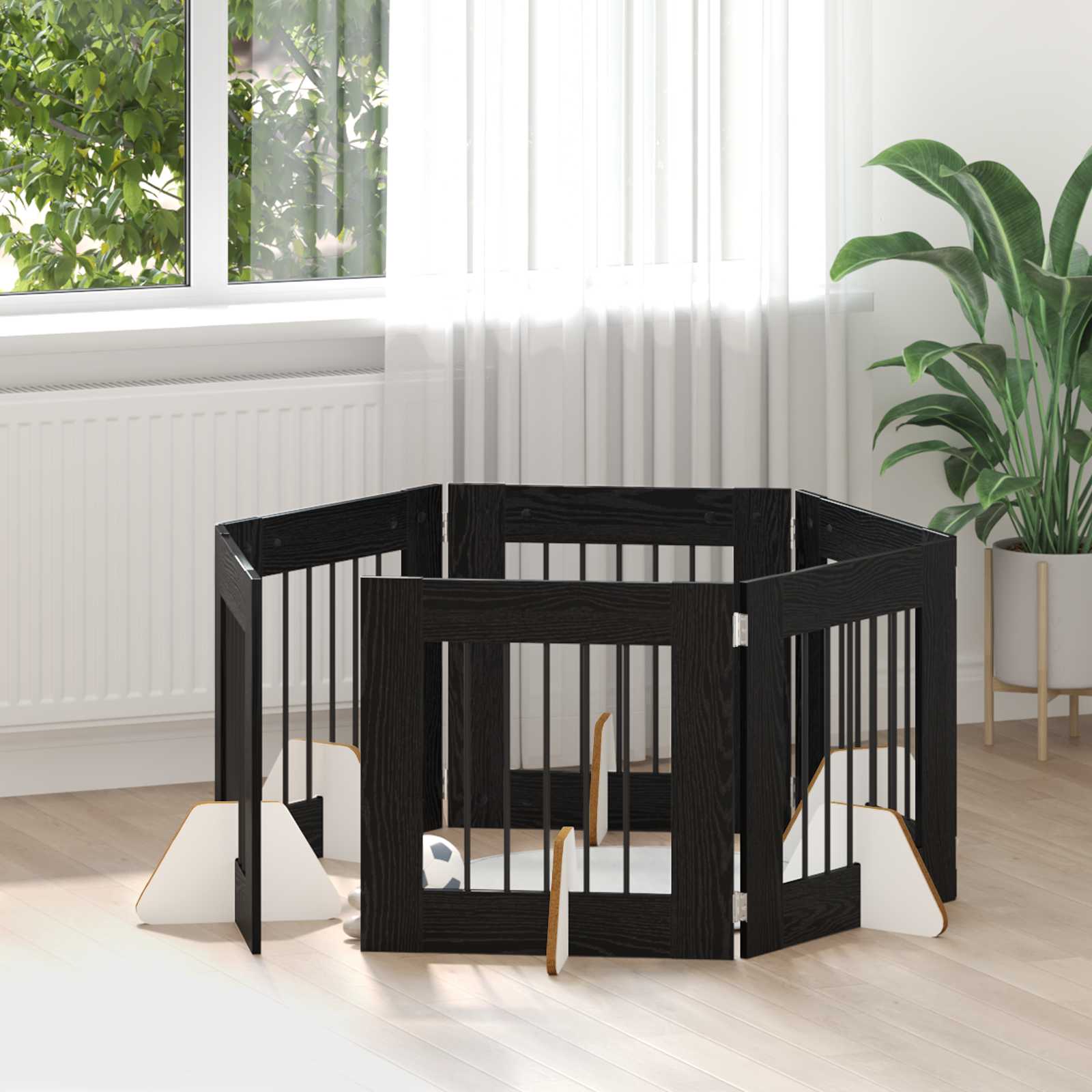 Cancello per cani con supporti 6 pcs Rovere Nero 60 x 60 cm | homemem39