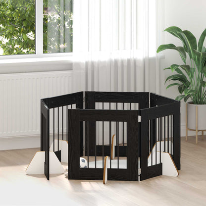 Cancello per cani con supporti 6 pcs Rovere Nero 60 x 60 cm | homemem39