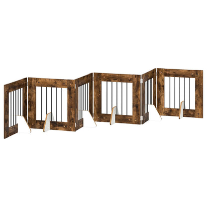 Cancello per cani con supporti 6 pcs Rovere Fumo 60 x 60 cm | homemem39