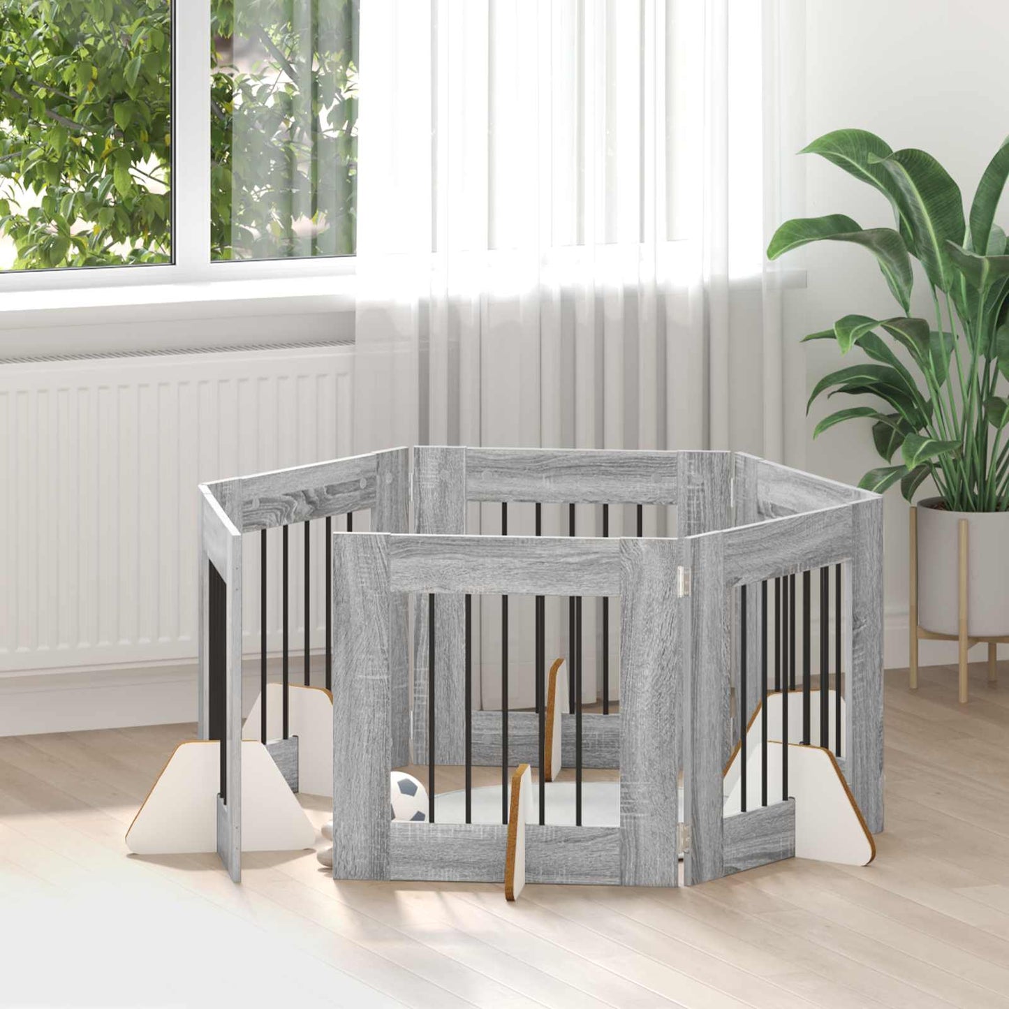 Cancello per cani con supporti 6 pcs Grigio Sonoma 60 x 60 cm | homemem39