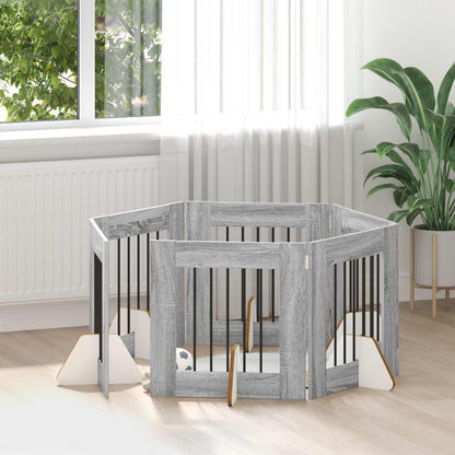 Cancello per cani con supporti 6 pcs Grigio Sonoma 60 x 60 cm | homemem39