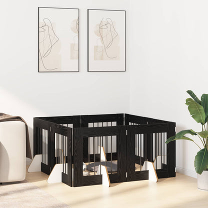 Cancello per cani con supporti 8 pcs Rovere Nero 60 x 60 cm | homemem39