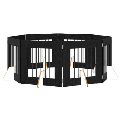 Cancello per cani con supporti 8 pcs Rovere Nero 60 x 60 cm | homemem39