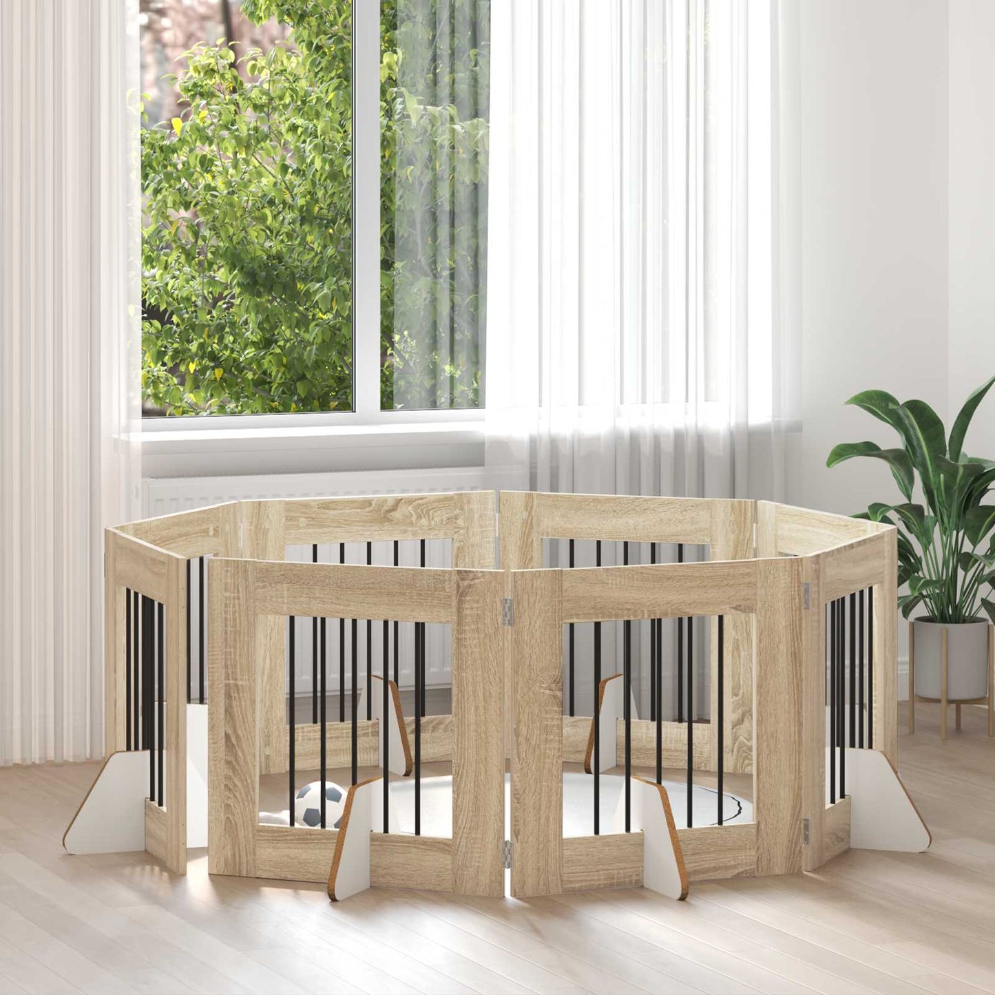 Cancello per cani con supporti 8 pcs Rovere Sonoma 60 x 60 cm | homemem39