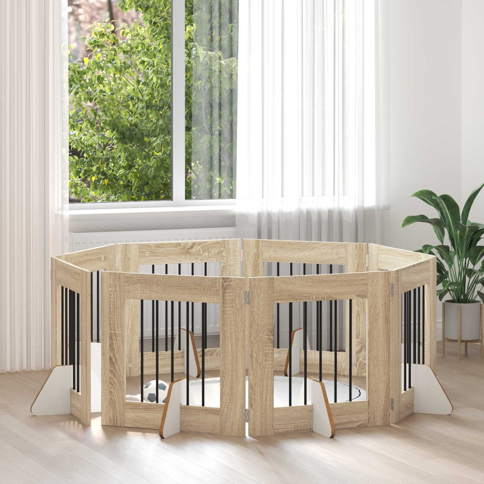 Cancello per cani con supporti 8 pcs Rovere Sonoma 60 x 60 cm | homemem39